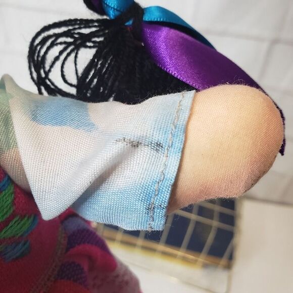 Traditional Handmade Mexican Otomi Lele Pink Rag Cloth Doll 14" Ribbon Soft Toy - Picture 7 of 11